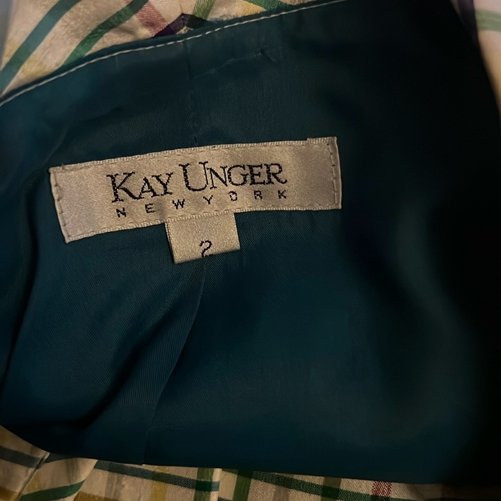 Kay Unger Silk Windowpane Check Button In Multi-C… - image 5